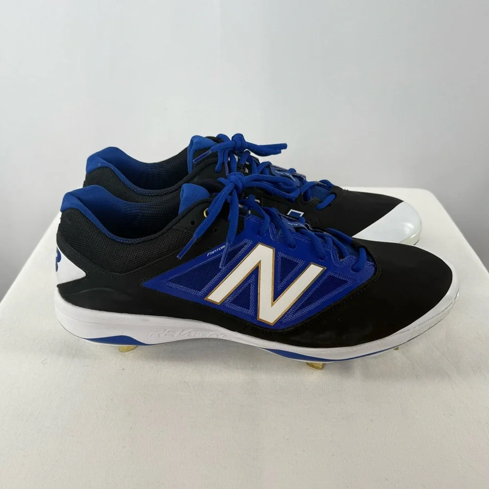NEW New Balance Lace Up Baseball Spikes in Black Blue Low‎ Top Size 16